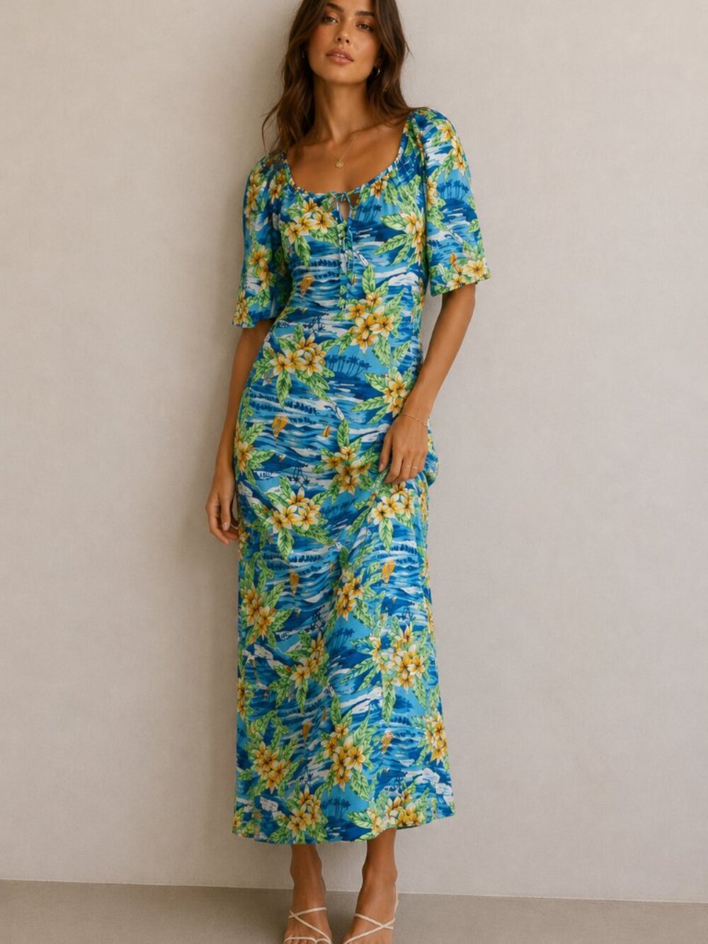 Hilo Hattie Short Sleeve Hawaiian Maxi Dress Size M/L